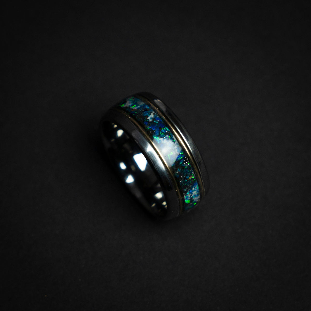 mens wedding band, mens ring, meteorite ring, mens wedding ring, mens engagement ring, meteorite ring men, 10mm ring, blue opal ring.