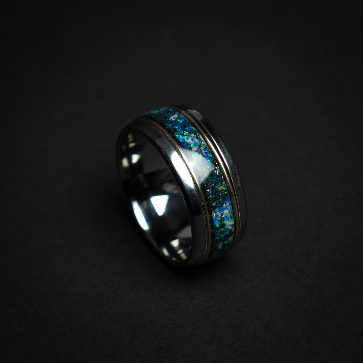 mens wedding band, mens ring, meteorite ring, mens wedding ring, mens engagement ring, meteorite ring men, 10mm ring, blue opal ring.