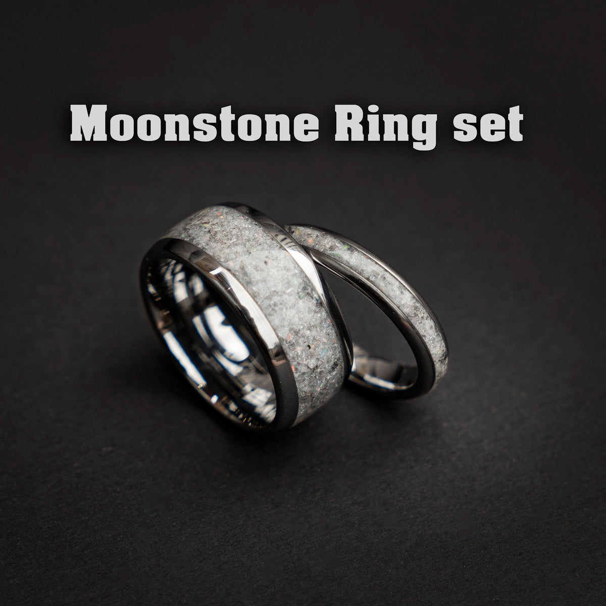couples rings, rainbow moonstone ring, promise, his and hers rings, wedding ring set, matching rings, opal ring set, best friend rings, - Decazi
