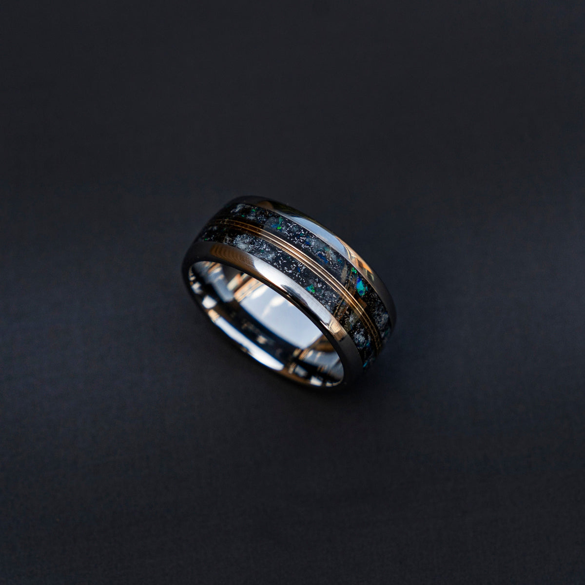 10mm Domed mens meteorite ring, Glow in the dark ring, glow ring, Gold tungsten ring, tungsten ring men, mens wedding band, mens ring - Decazi