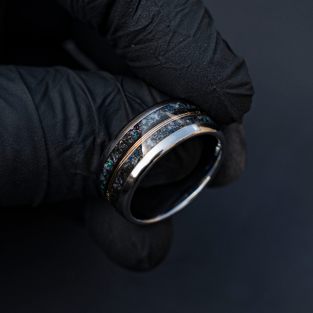 10mm Domed mens meteorite ring, Glow in the dark ring, glow ring, Gold tungsten ring, tungsten ring men, mens wedding band, mens ring - Decazi