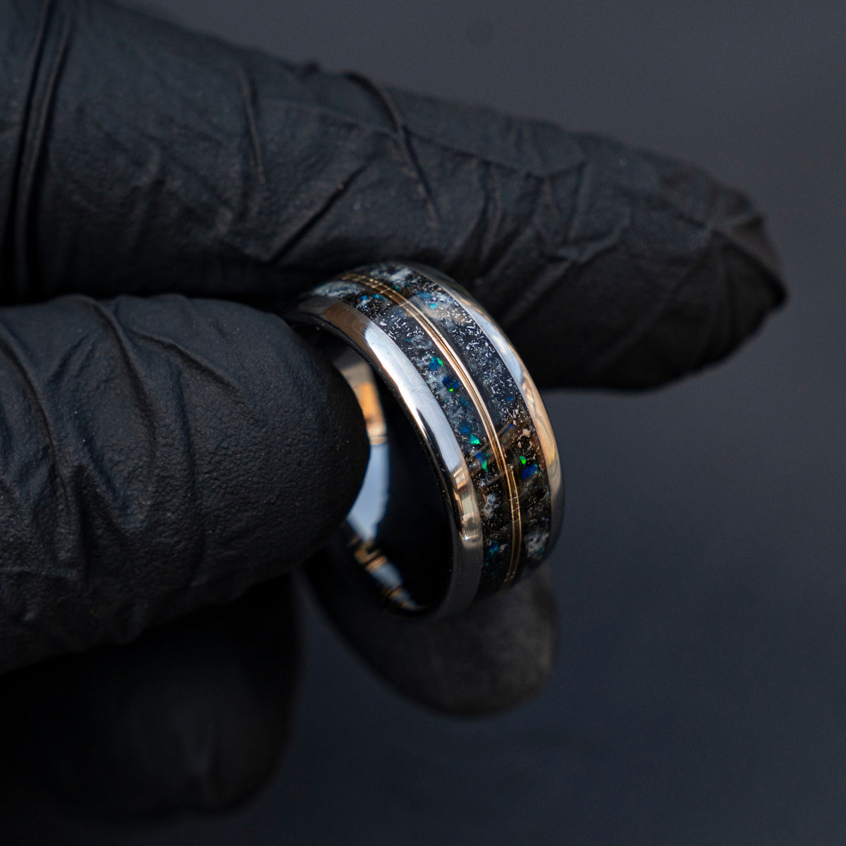 10mm Domed mens meteorite ring, Glow in the dark ring, glow ring, Gold tungsten ring, tungsten ring men, mens wedding band, mens ring - Decazi