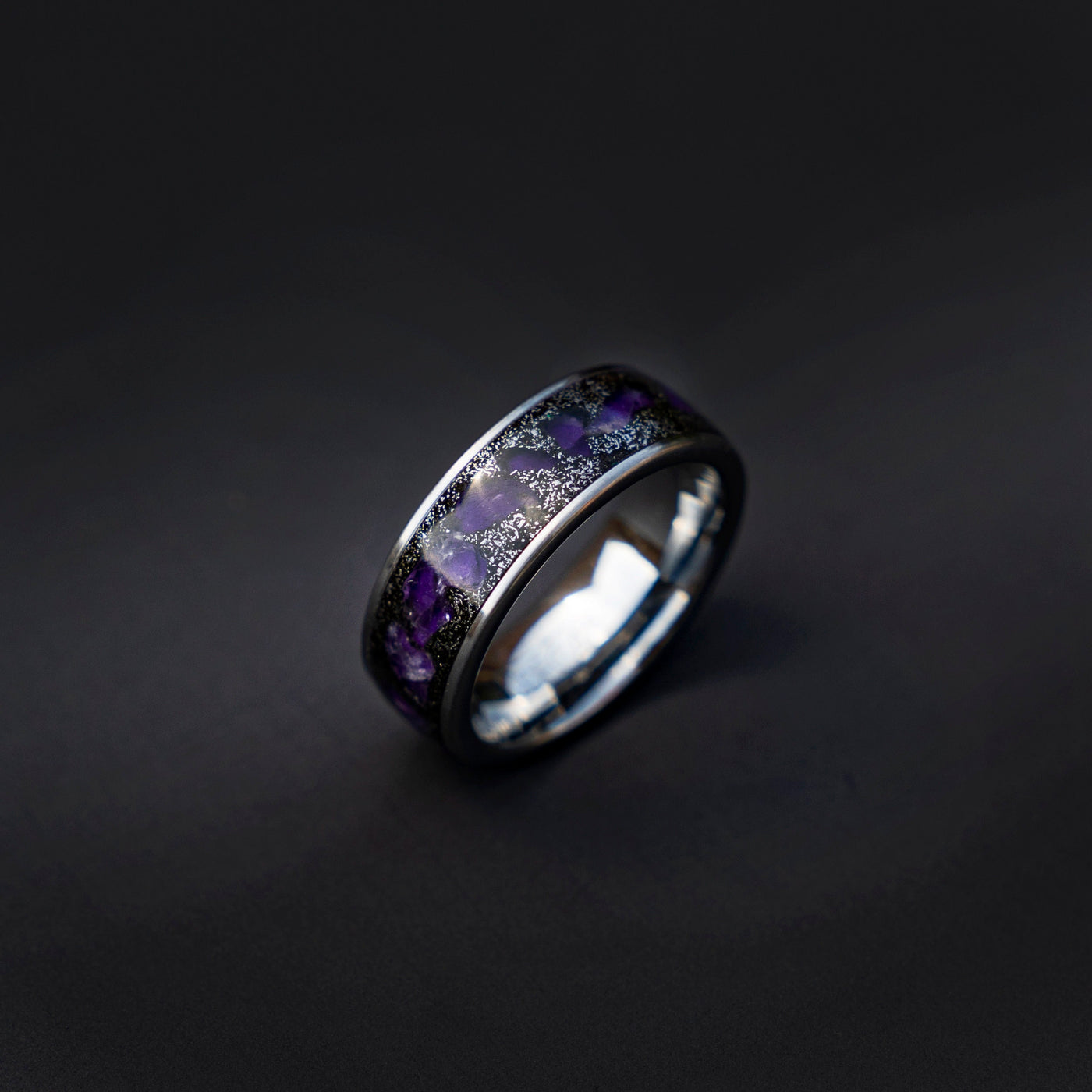 Amethyst ring, Mens tungsten ring, healing jewelry, Healing crystal ring, Amethyst jewelry, gift for grandma, Glowstone ring, moldavite ring - Decazi