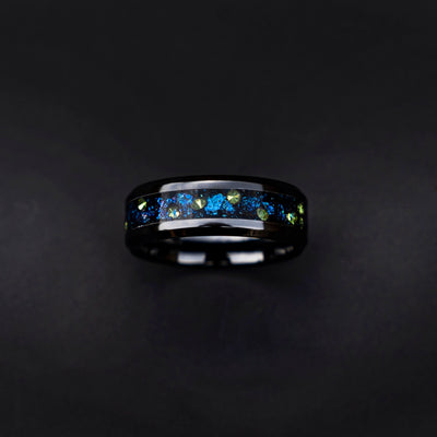 handmade wedding band, Galaxy opal ring,  green cubic zirconia, mens ring, , mens engagement ring, mens wedding band | decazi - Decazi