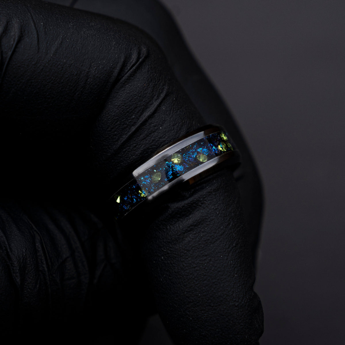 handmade wedding band, Galaxy opal ring,  green cubic zirconia, mens ring, , mens engagement ring, mens wedding band | decazi - Decazi