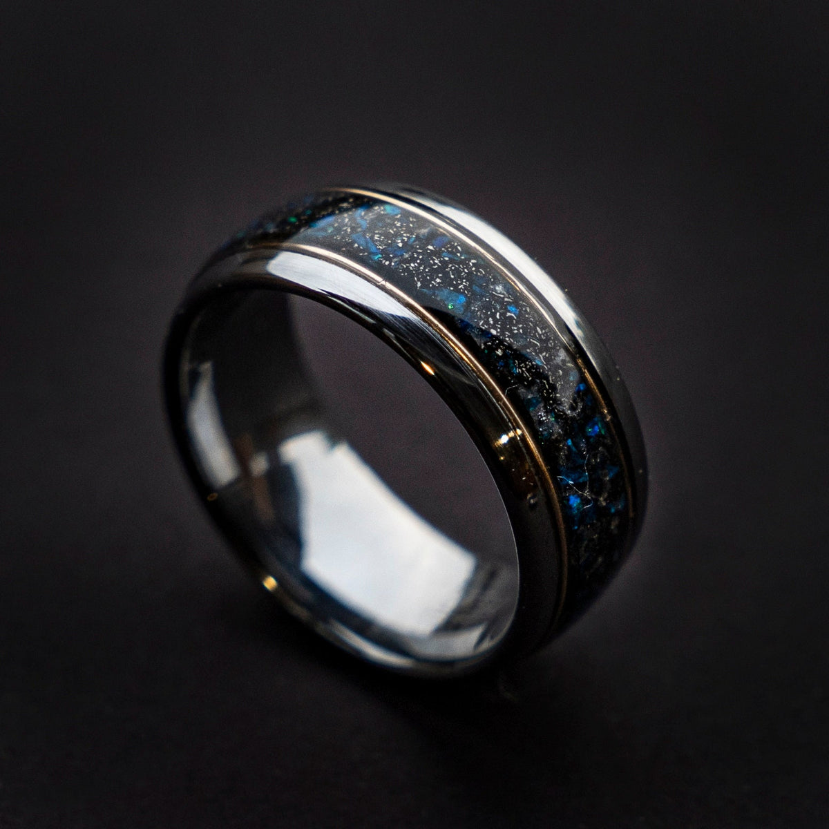 mens wedding band, mens ring, meteorite ring, mens wedding ring, mens engagement ring, meteorite ring men, 10mm ring, blue opal ring.