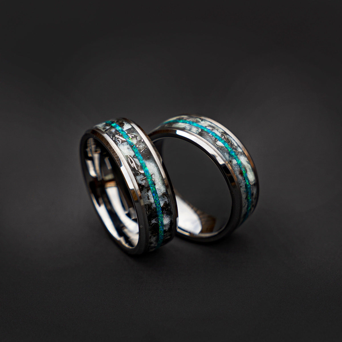 Glow in the dark couples rings matching, couple rings, Meteorite ring, green opal ring, glowstone ring, personalized couple rings, | Decazi - Decazi