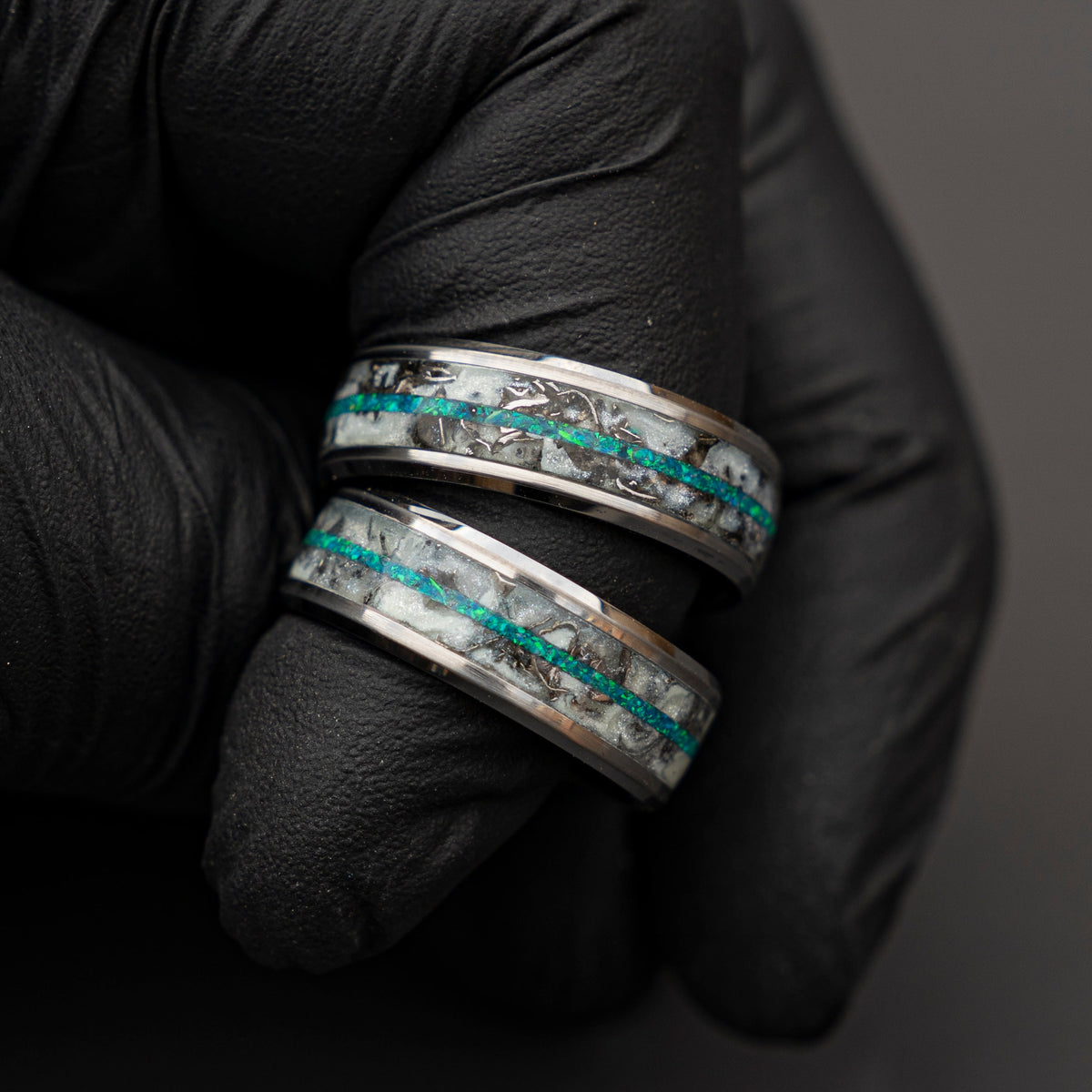 Glow in the dark couples rings matching, couple rings, Meteorite ring, green opal ring, glowstone ring, personalized couple rings, | Decazi - Decazi