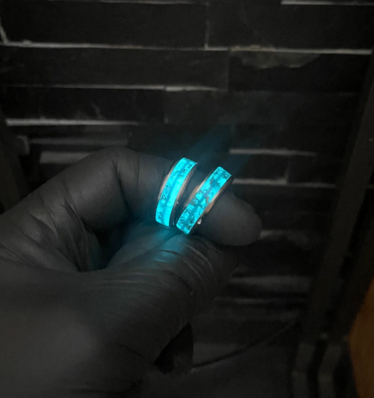 Glow in the dark couples rings matching, couple rings, Meteorite ring, green opal ring, glowstone ring, personalized couple rings, | Decazi - Decazi