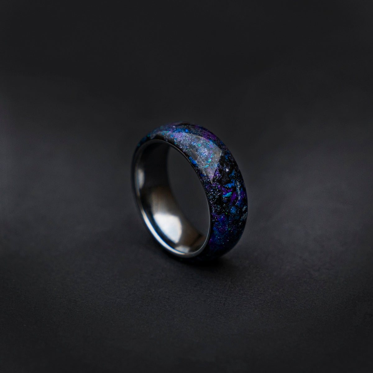 The Ultimate Galaxy opal space nebula ring with glow in the dark pigments, handmade wedding band, meteorite ring, mens wedding band | Decazi - Decazi