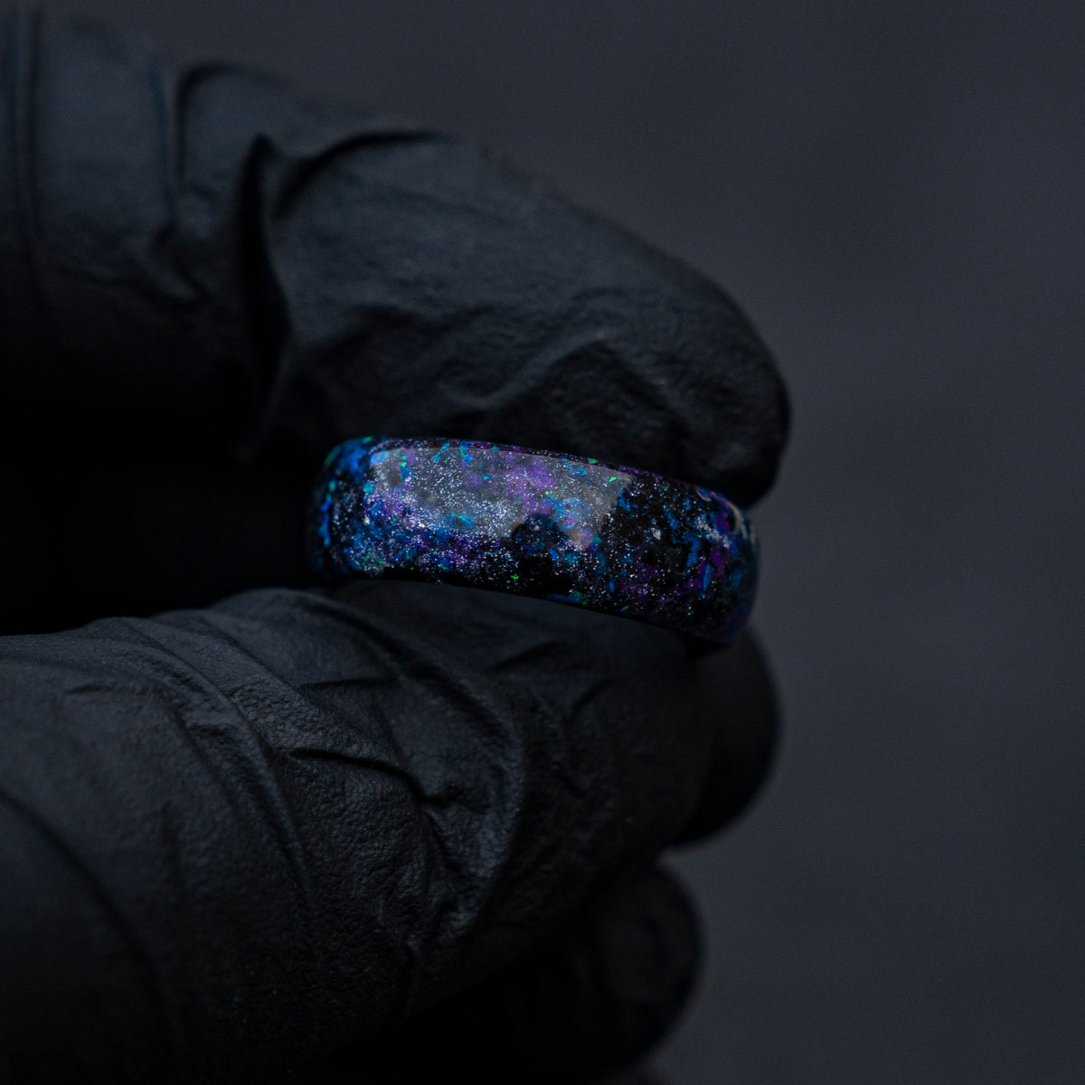 The Ultimate Galaxy opal space nebula ring with glow in the dark pigments, handmade wedding band, meteorite ring, mens wedding band | Decazi - Decazi
