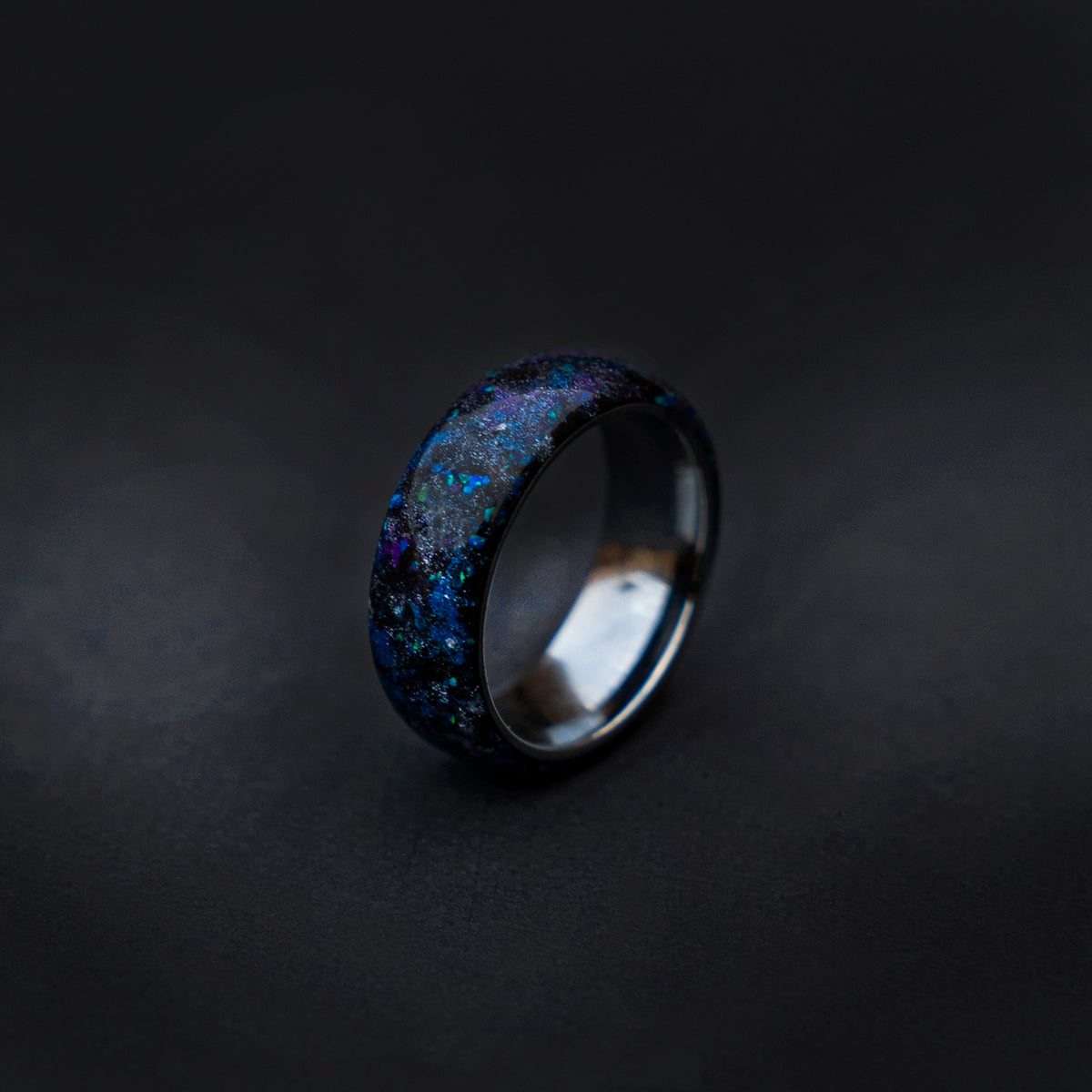 The Ultimate Galaxy opal space nebula ring with glow in the dark pigments, handmade wedding band, meteorite ring, mens wedding band | Decazi - Decazi