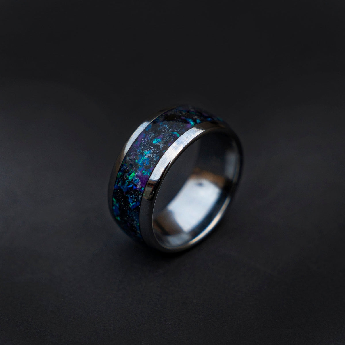 10mm Domed galaxy Nebula with opal and glow in the dark, handmade wedding band,  Mens wedding band, opal engagement ring, Chunky ring Decazi - Decazi