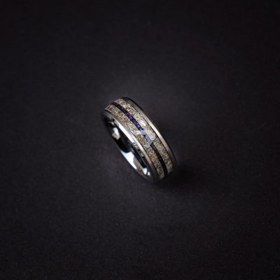 Glow in the Dark Ring with purple chameleon, Tungsten Ring, Galaxy Opal, handmade wedding band, glow ring, Meteorite Wedding Ring - Decazi