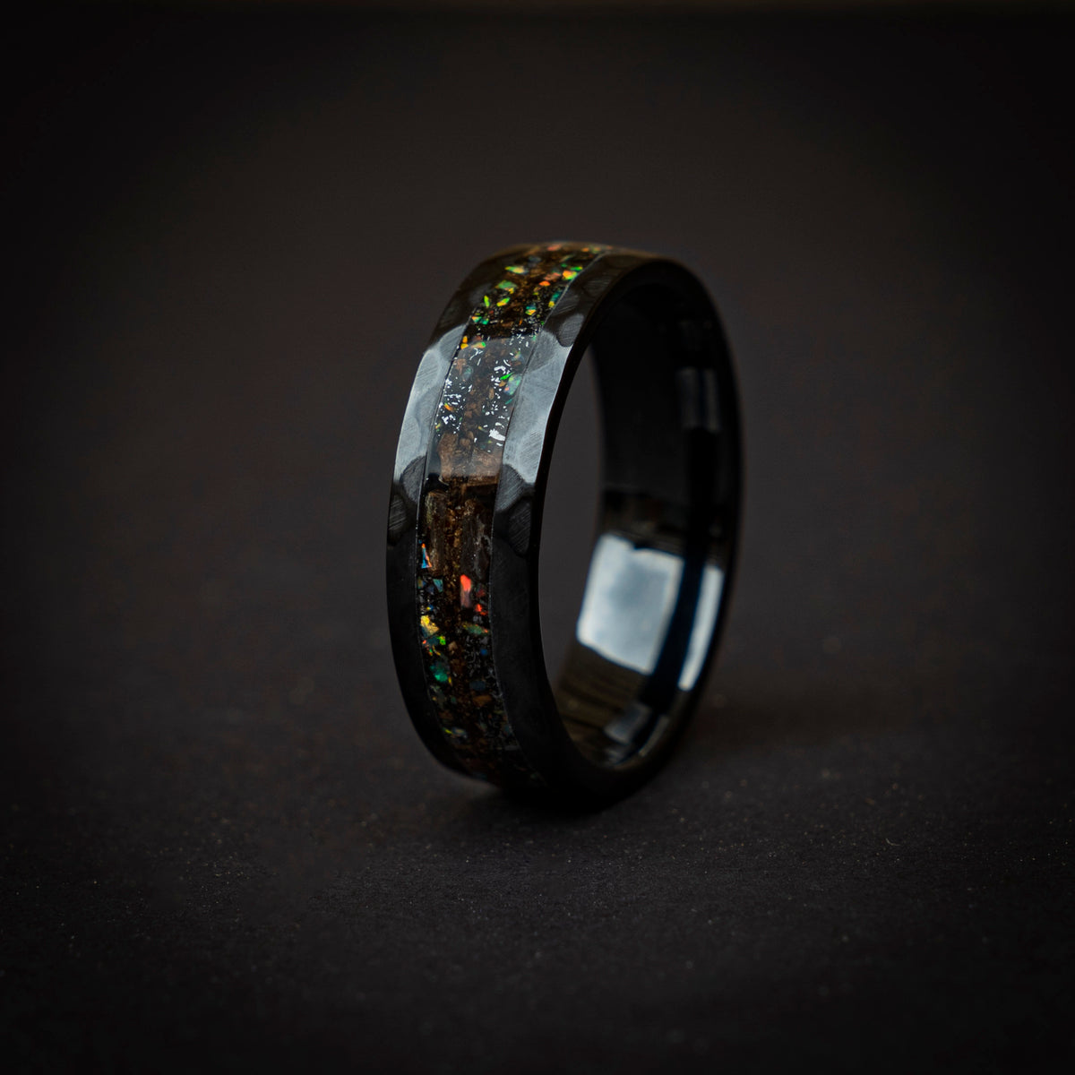 T-rex dinosaur bone ring with meteorite and opal,  engagement ring, mens ring, meteorite ring, meteorite ring men, mens wedding band - Decazi