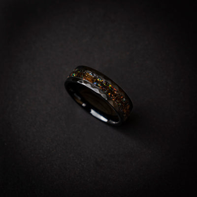 T-rex dinosaur bone ring with meteorite and opal,  engagement ring, mens ring, meteorite ring, meteorite ring men, mens wedding band - Decazi