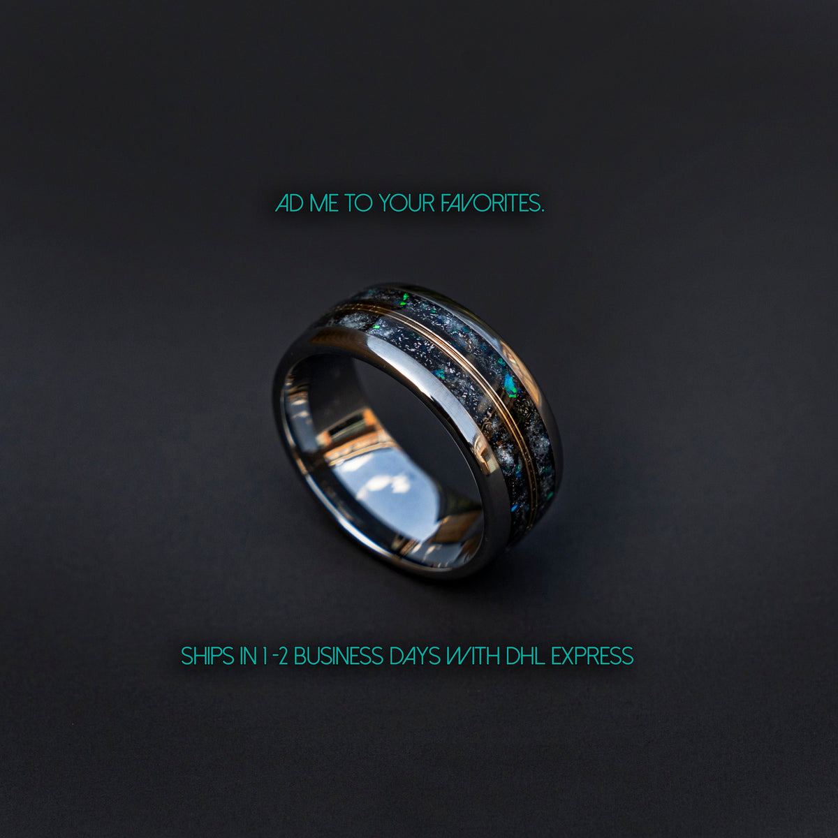 10mm Domed mens meteorite ring, Glow in the dark ring, glow ring, Gold tungsten ring, tungsten ring men, mens wedding band, mens ring - Decazi