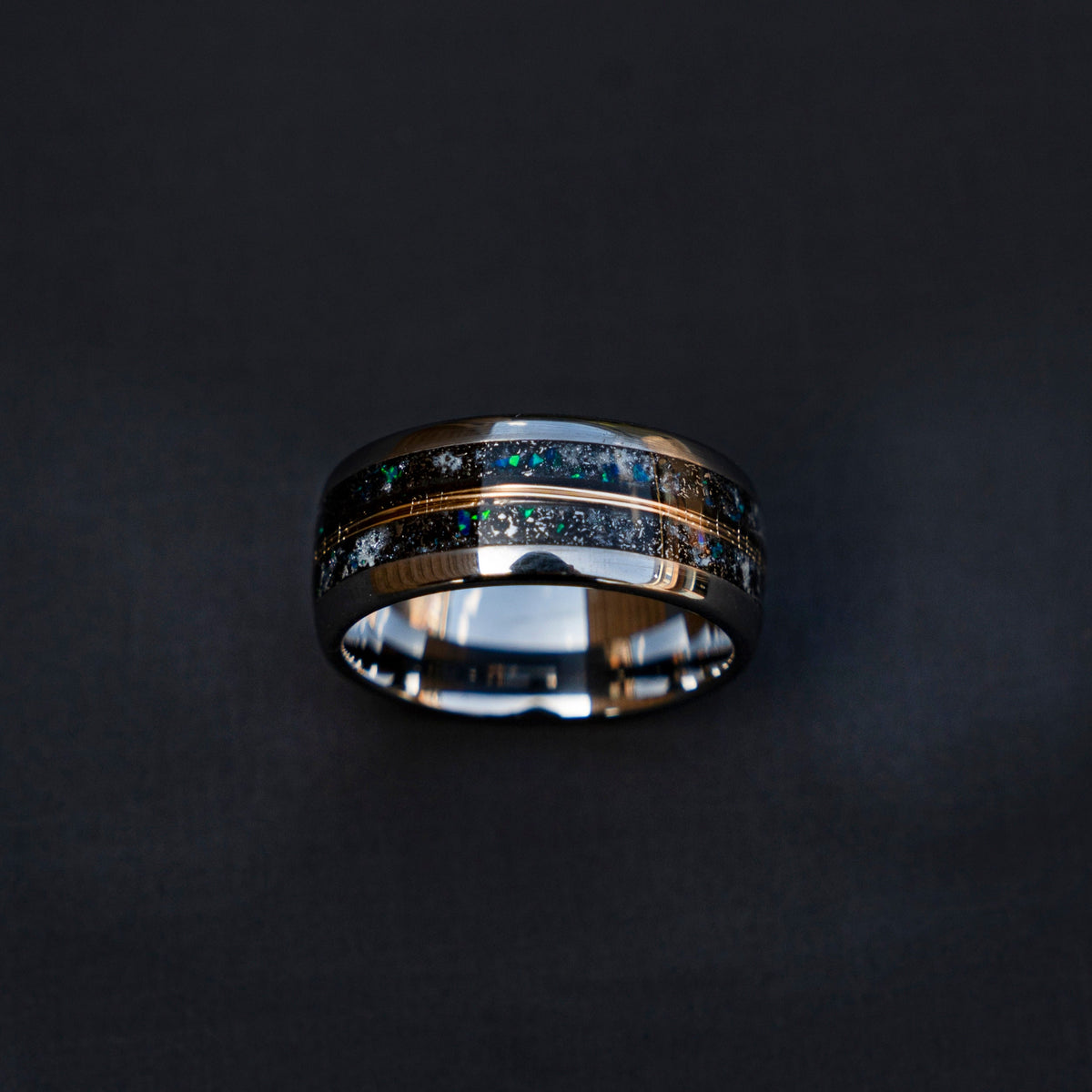 10mm Domed mens meteorite ring, Glow in the dark ring, glow ring, Gold tungsten ring, tungsten ring men, mens wedding band, mens ring - Decazi