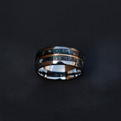10mm Domed mens meteorite ring, Glow in the dark ring, glow ring, Gold tungsten ring, tungsten ring men, mens wedding band, mens ring - Decazi
