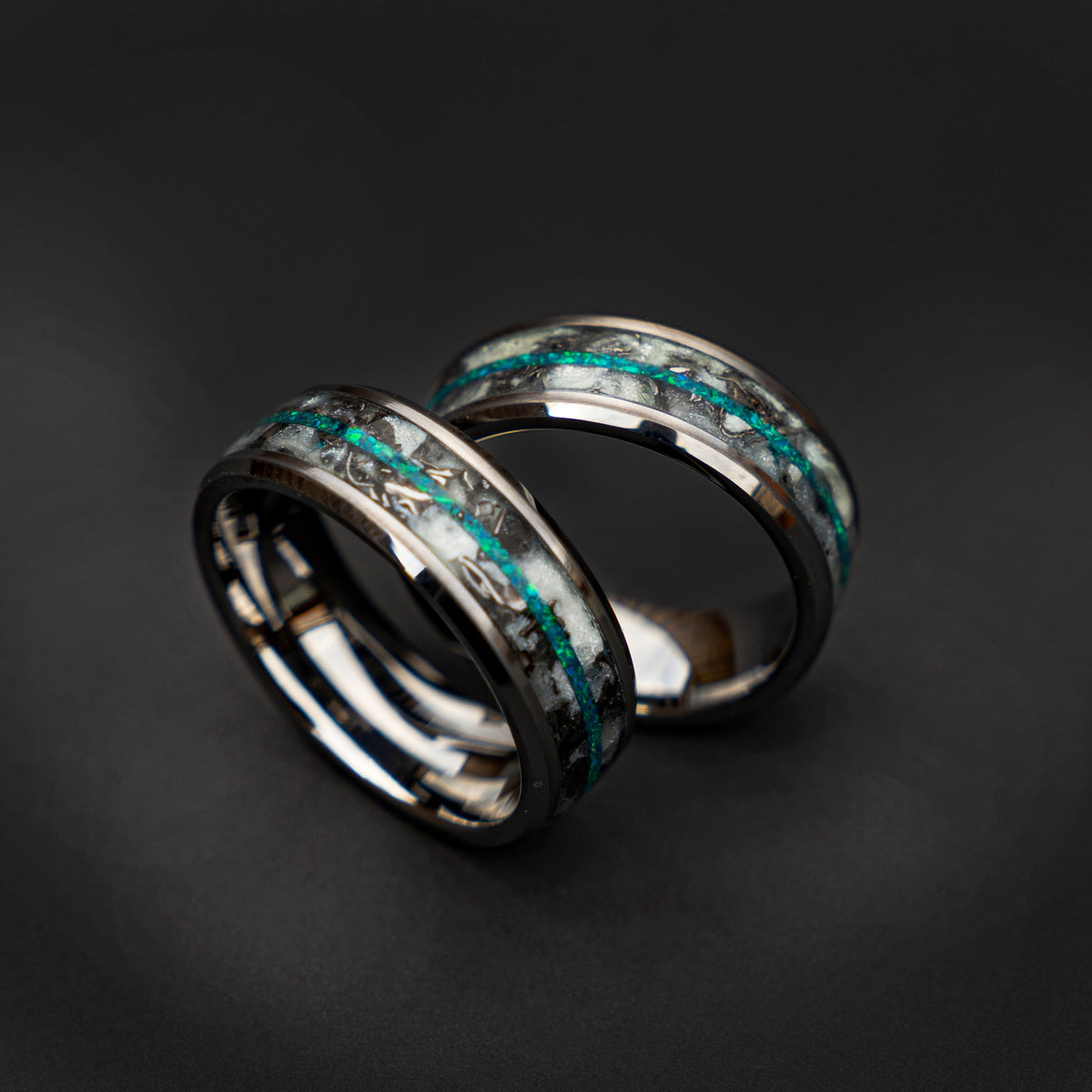 Glow in the dark couples rings matching, couple rings, Meteorite ring, green opal ring, glowstone ring, personalized couple rings, | Decazi - Decazi