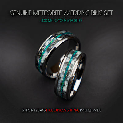 Glow in the dark couples rings matching, couple rings, Meteorite ring, green opal ring, glowstone ring, personalized couple rings, | Decazi - Decazi
