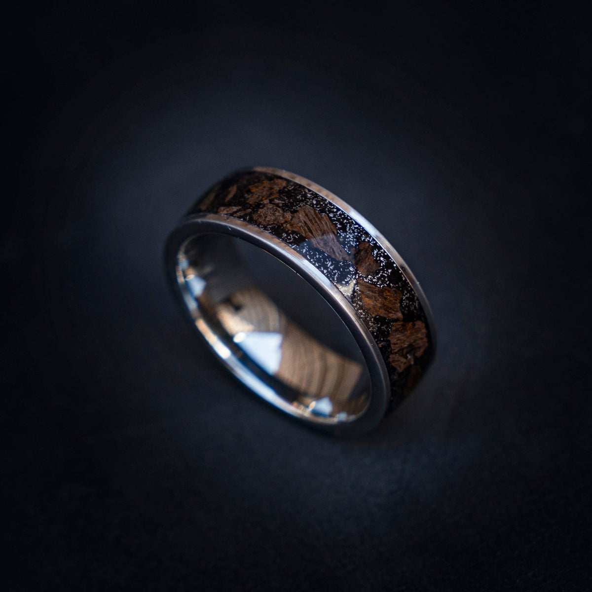 Triceratops meteorite ring, dinosaur bone, mens ring, Triceratops fossil, meteorite ring men, mens wedding band, unique mens ring - Decazi