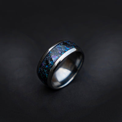 10mm Domed galaxy Nebula with opal and glow in the dark, handmade wedding band,  Mens wedding band, opal engagement ring, Chunky ring Decazi - Decazi