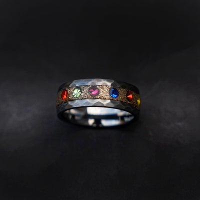 The Six Infinity Stones Mens Ring, Comic Book Inspired Cubic Zirconia Ring, Tungsten Engagement Ring, Superhero Jewelry, Anime Fan Art Gift - Decazi