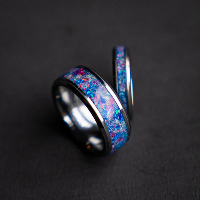 The Orion Nebula wedding ring with Blue/pink galaxy opal and white glow dust, Best friend ring,  | Decazi - Decazi