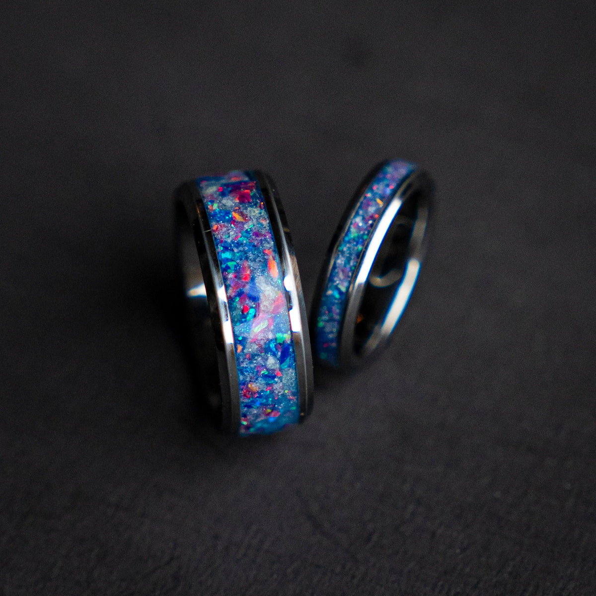 The Orion Nebula wedding ring with Blue/pink galaxy opal and white glow dust, Best friend ring,  | Decazi - Decazi