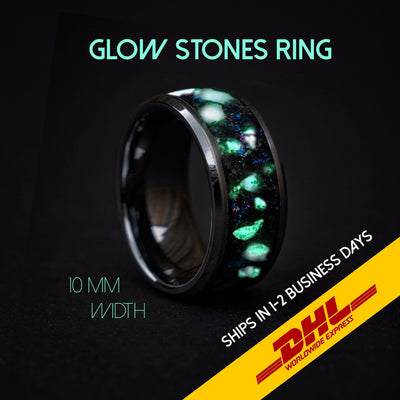 Green Glowstone Ring, Unique Wedding Band, Glow in the dark, Chunky Wide Resin Ring, Galaxy ring, Mens Wedding Band, Unique Engagement Ring - Decazi