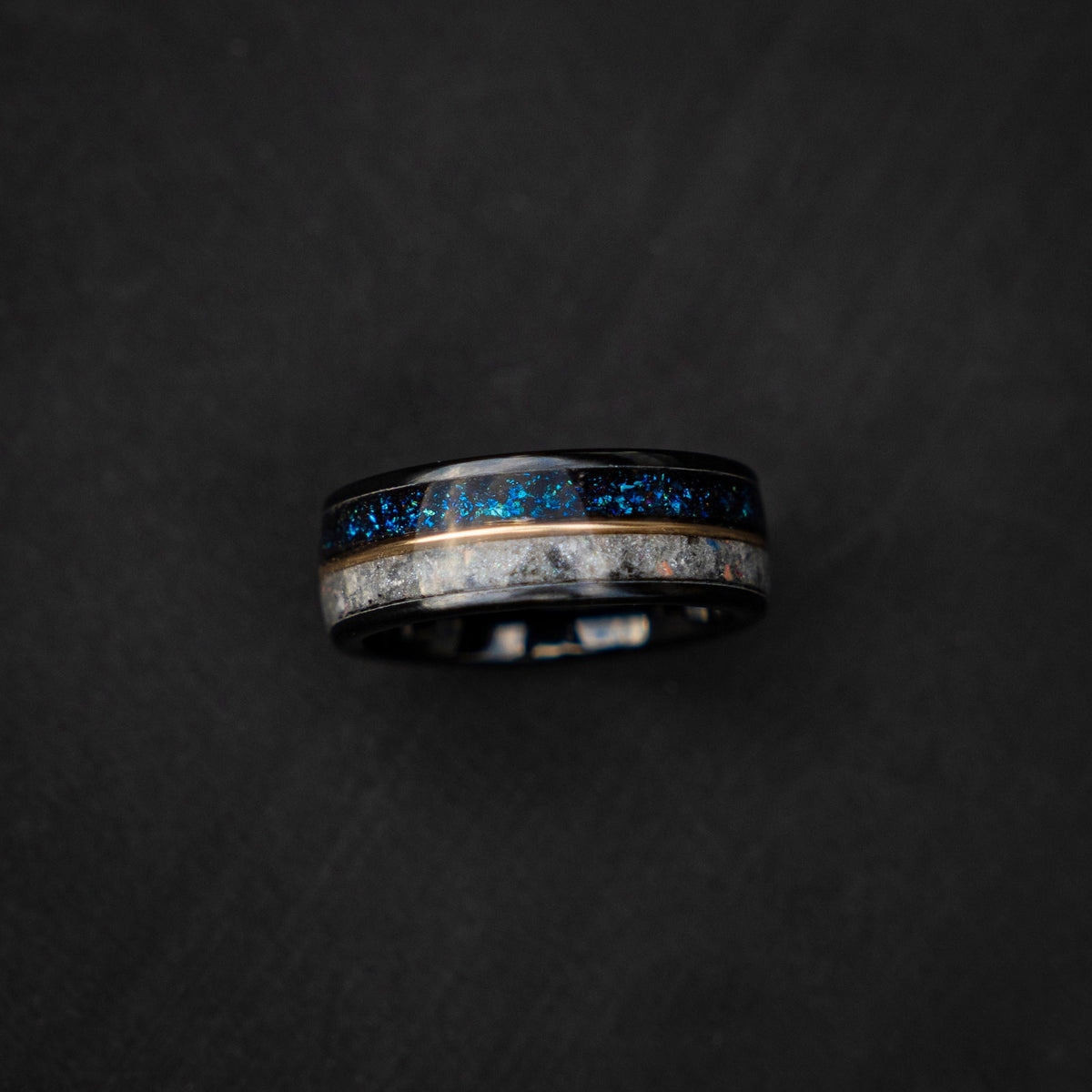 Galaxy opal ring with moonstone and 18K goldwire, Moonstone Tungsten Ring, moon ring, Rainbow moonstone, Men's Wedding Band, cool mens ring. - Decazi