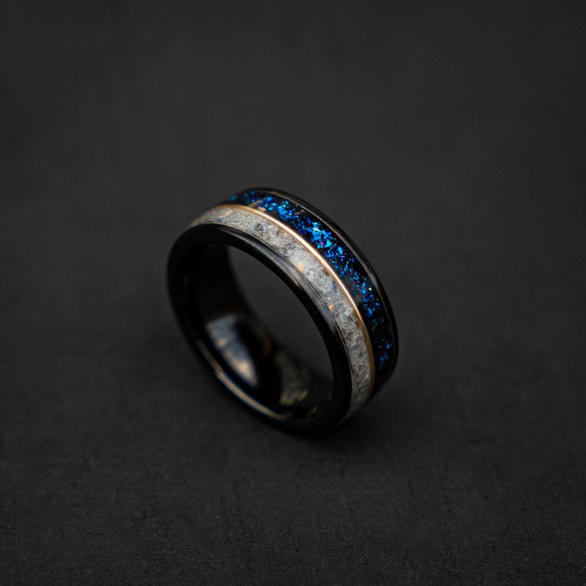 Galaxy opal ring with moonstone and 18K goldwire, Moonstone Tungsten Ring, moon ring, Rainbow moonstone, Men's Wedding Band, cool mens ring. - Decazi