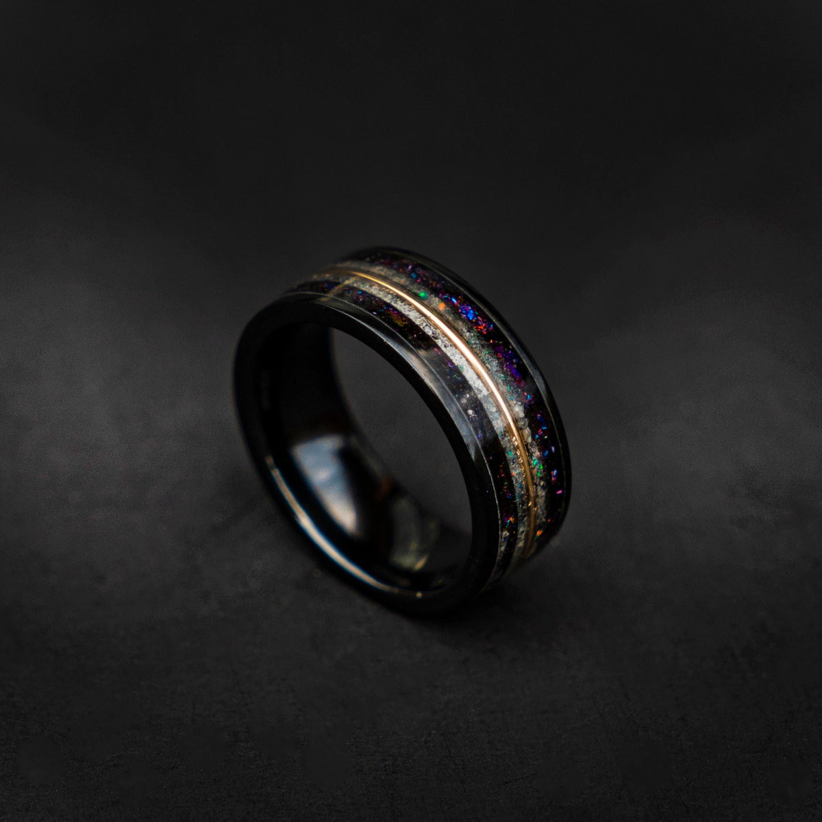 Galaxy opal ring with rainbow moonstone and 18K gold wire, Moonstone Tungsten Ring, moon ring, Rainbow moonstone,  moonstone, cool mens ring - Decazi