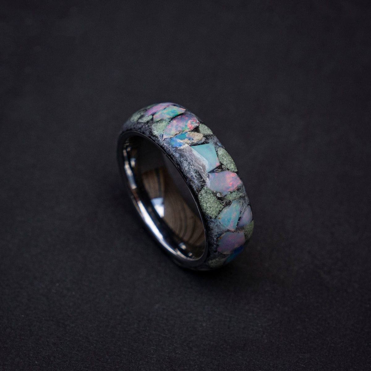 Ethiopian opal glow in the dark ring, glowstone ring, mens promise ring, Unique, Etiopian opal ring, tungsten engagement ring | Decazi - Decazi