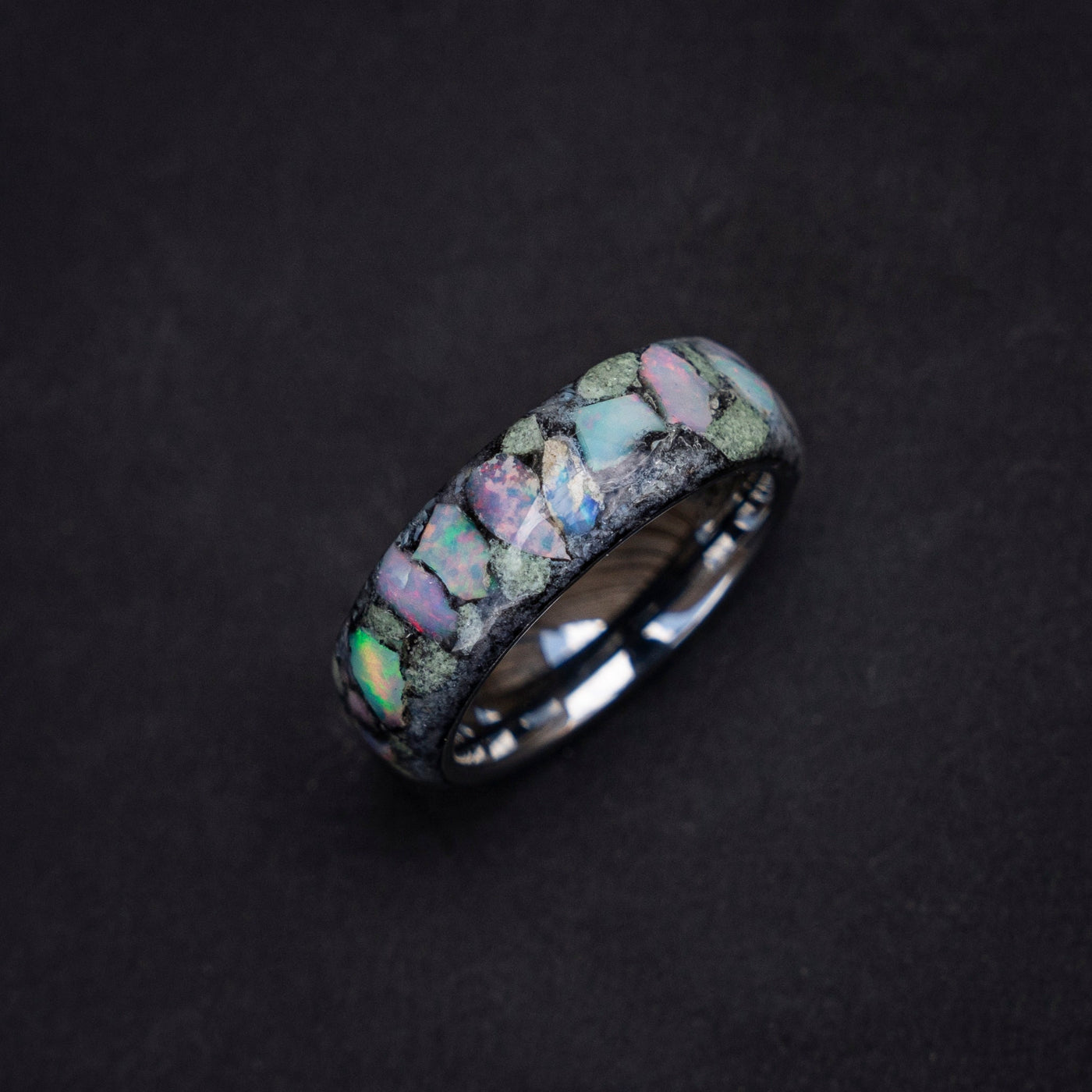 Ethiopian opal glow in the dark ring, glowstone ring, mens promise ring, Unique, Etiopian opal ring, tungsten engagement ring | Decazi - Decazi