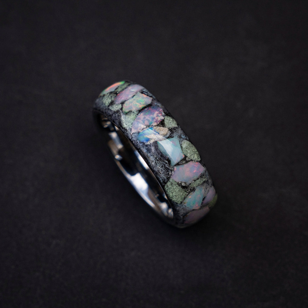 Ethiopian opal glow in the dark ring, glowstone ring, mens promise ring, Unique, Etiopian opal ring, tungsten engagement ring | Decazi - Decazi