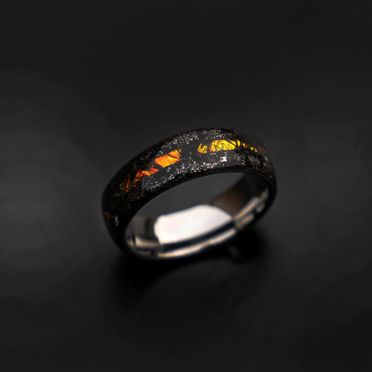 Muonionalusta meteorite shavings tungsten ring with Dichrolam galaxy inlay, mens wedding band, meteorite ring, meteorite wedding band Decazi