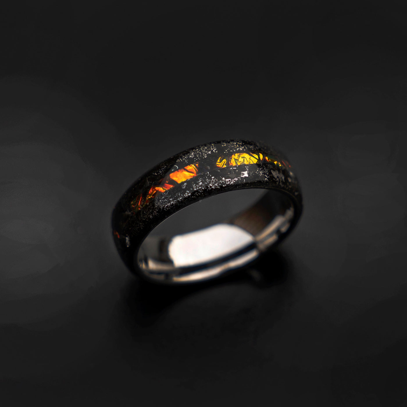 Couples rings with Muonionalusta meteorite shavings tungsten ring with Dichrolam galaxy inlay, mens wedding band, meteorite ring.