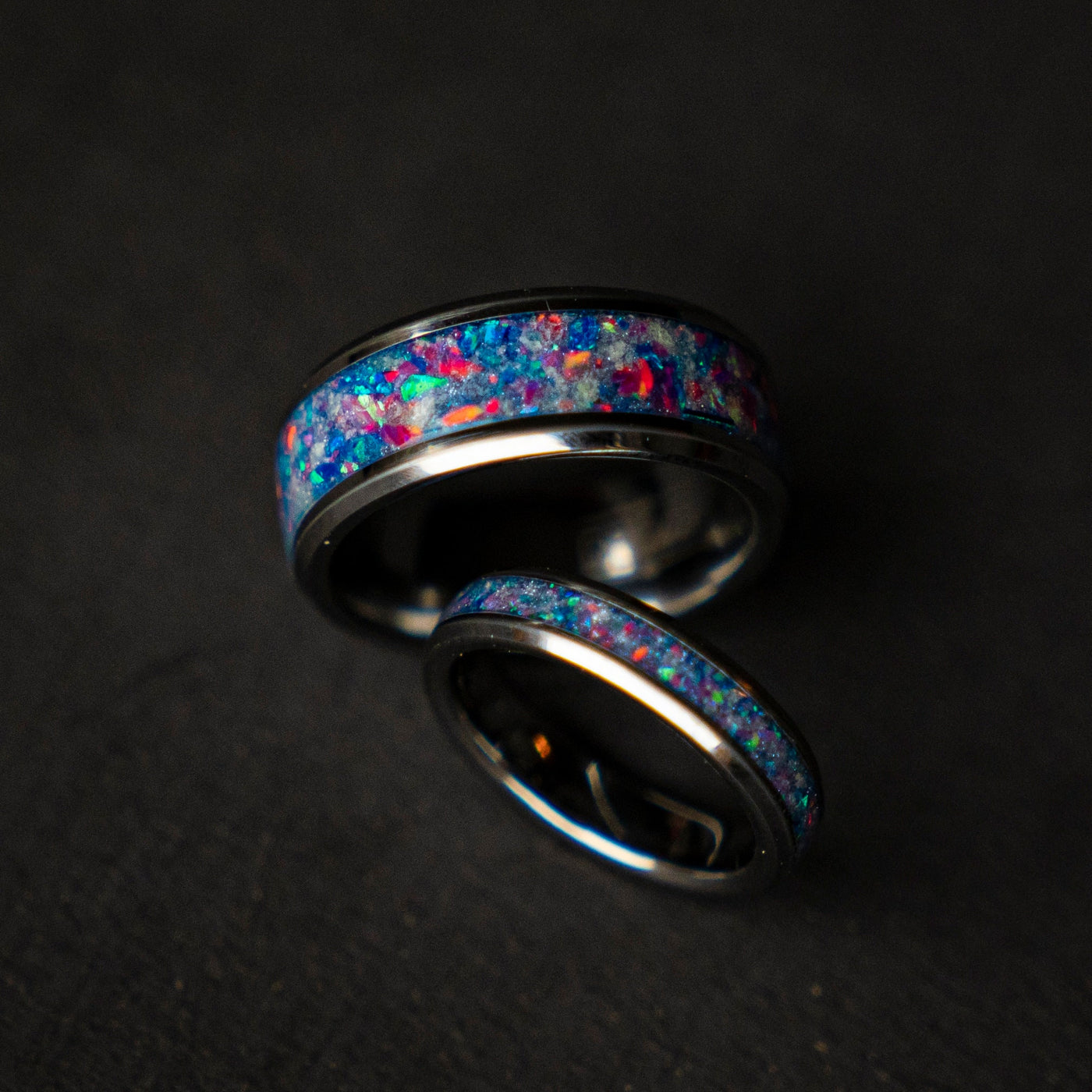 The Orion Nebula wedding ring with Blue/pink galaxy opal and white glow dust, Best friend ring,  | Decazi - Decazi