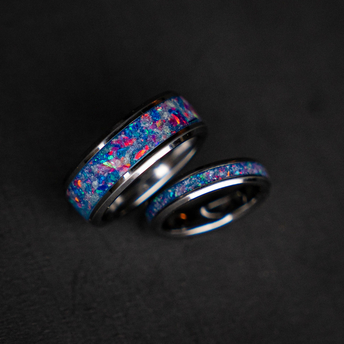 The Orion Nebula wedding ring with Blue/pink galaxy opal and white glow dust, Best friend ring,  | Decazi - Decazi