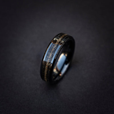Meteorite with Tiger Eye Black Ring, Meteorite ring, Healing Crystal Jewelry, Mens Wedding Band Unique, Handmade Jewelry, Decazi
