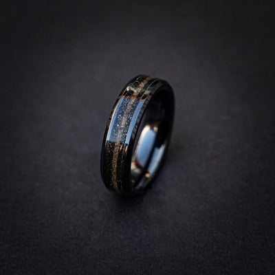 Meteorite with Tiger Eye Black Ring, Meteorite ring, Healing Crystal Jewelry, Mens Wedding Band Unique, Handmade Jewelry, Decazi