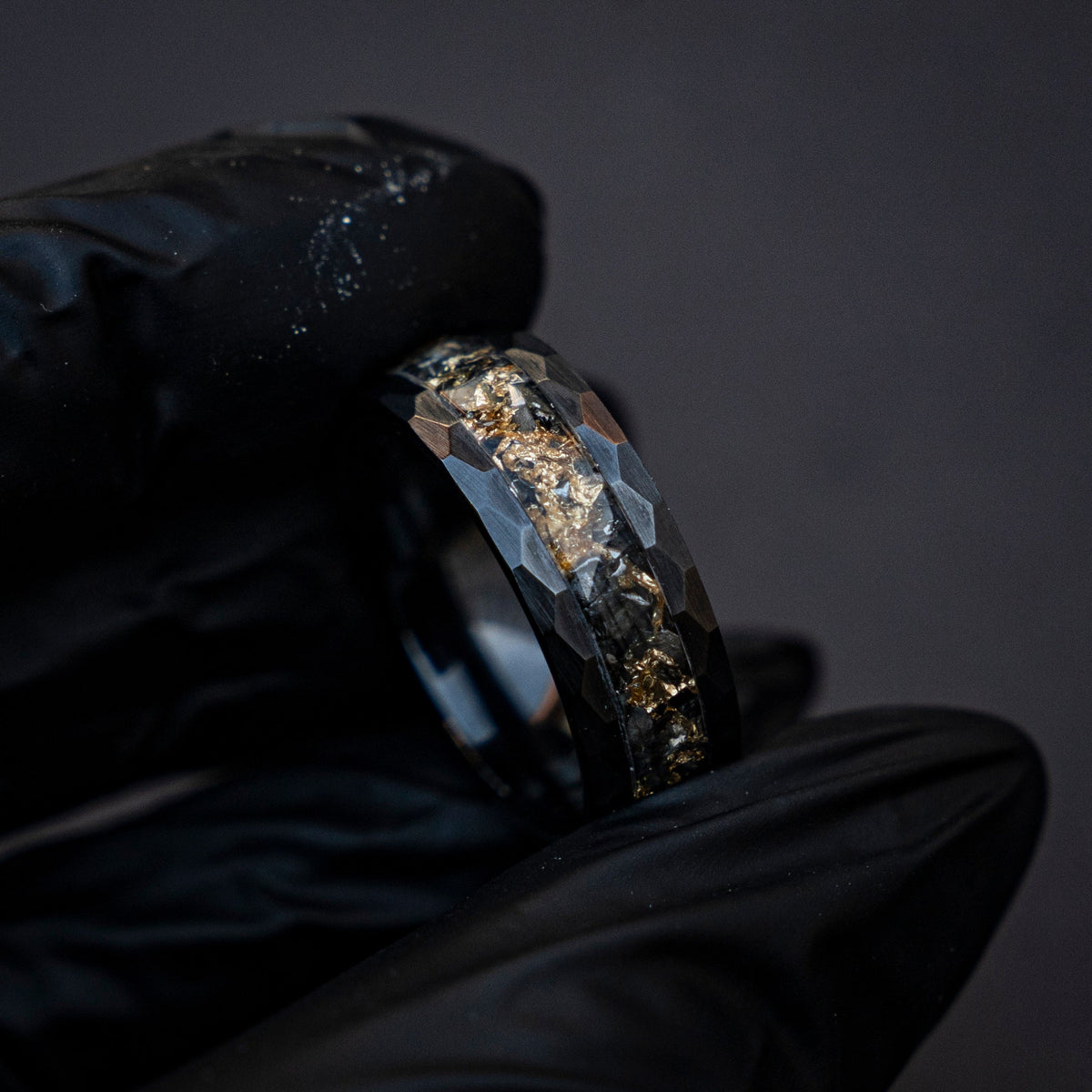 Goldleaf meteorite ring, mens wedding band, faceted goldleaf ring, Mens meteorite ring, black ceramic, valentines day, gift for him, unique.