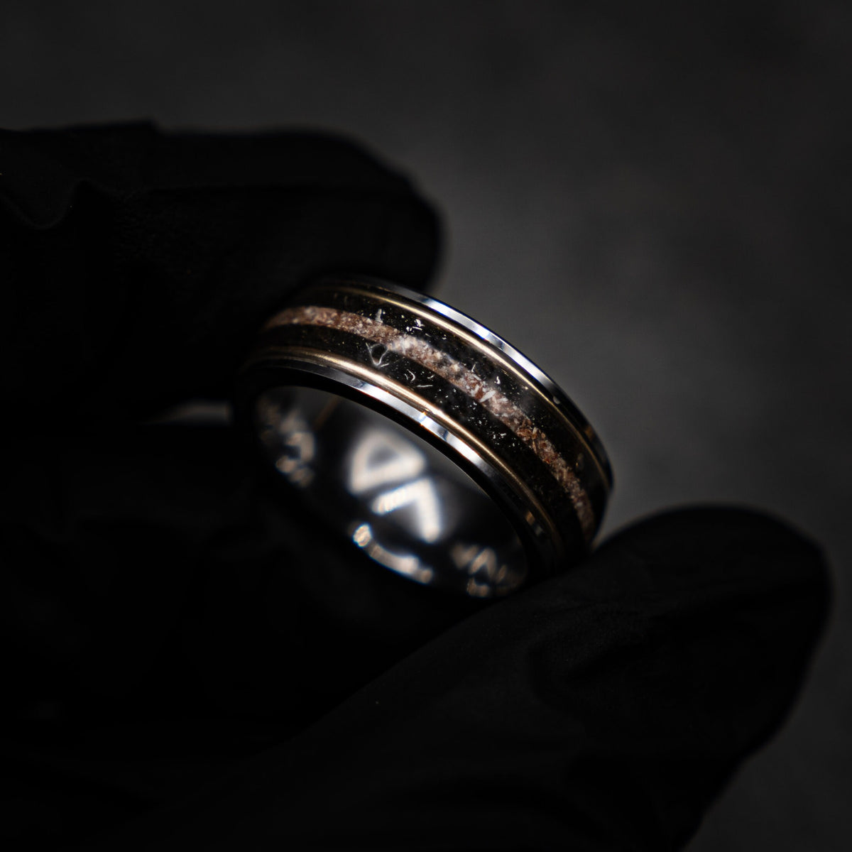 Megalodon Dinosaur bone ring, handmade jewelry, meteorite rings, dinosaur meteorite ring, tungsten wedding band, mens wedding band  | Decazi