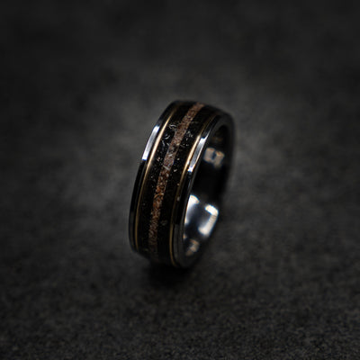 Megalodon Dinosaur bone ring, handmade jewelry, meteorite rings, dinosaur meteorite ring, tungsten wedding band, mens wedding band  | Decazi