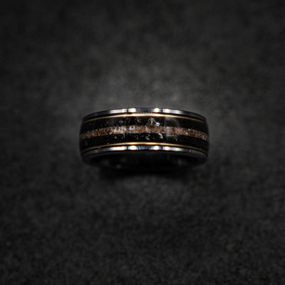 Megalodon Dinosaur bone ring, handmade jewelry, meteorite rings, dinosaur meteorite ring, tungsten wedding band, mens wedding band  | Decazi