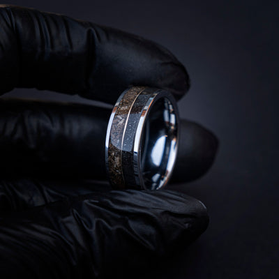 T-rex Dinosaur bone meteorite engagement ring, meteorite ring, mens ring, meteorite ring, dinosaur ring, unique ring, handmade jewelry