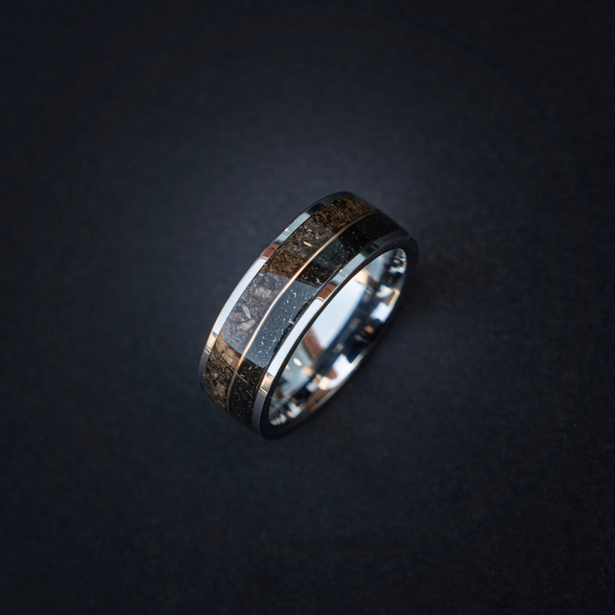 T-rex Dinosaur bone meteorite engagement ring, meteorite ring, mens ring, meteorite ring, dinosaur ring, unique ring, handmade jewelry