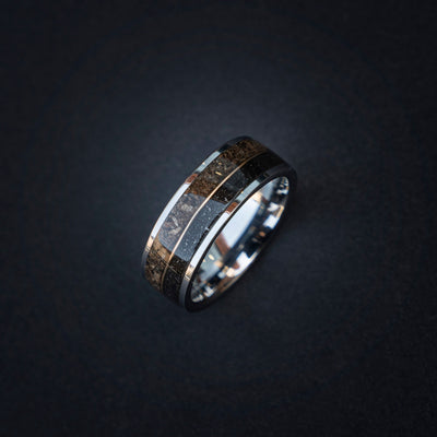 T-rex Dinosaur bone meteorite engagement ring, meteorite ring, mens ring, meteorite ring, dinosaur ring, unique ring, handmade jewelry